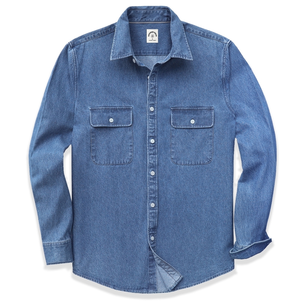 Dubinik Men's Light Blue Denim Casual Long Sleeve Shirt, Sz XL